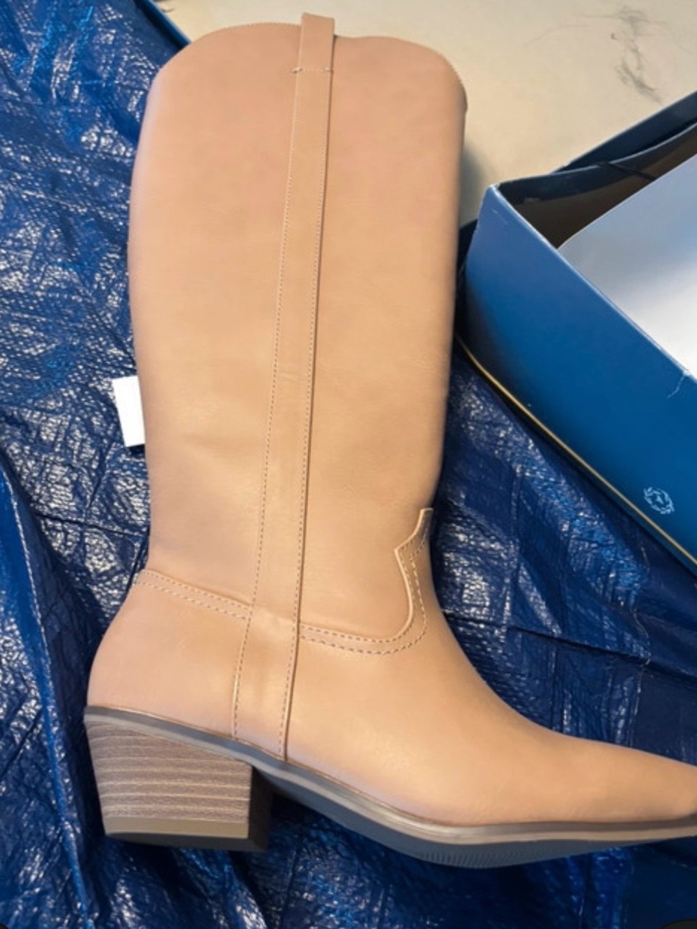 Universal Thread Tan Mid-Calf Stacked Heel Western Boot